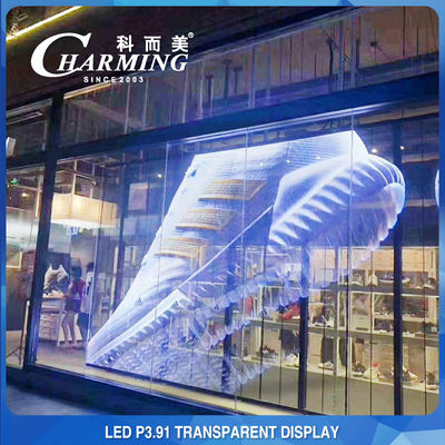 نمایشگر دیواری LED شفاف و جذاب در فضای باز ضد برخورد 500x1000 میلی متر
