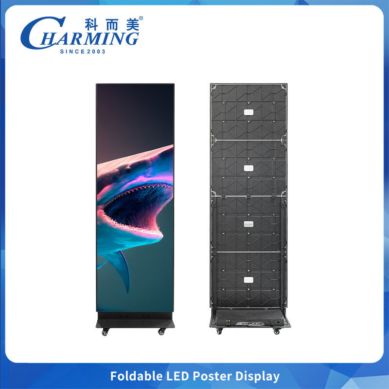 صفحه نمایشگر پوستر LED تاشو با کیفیت بالا با پایه و چرخ برای تبلیغات داخلی